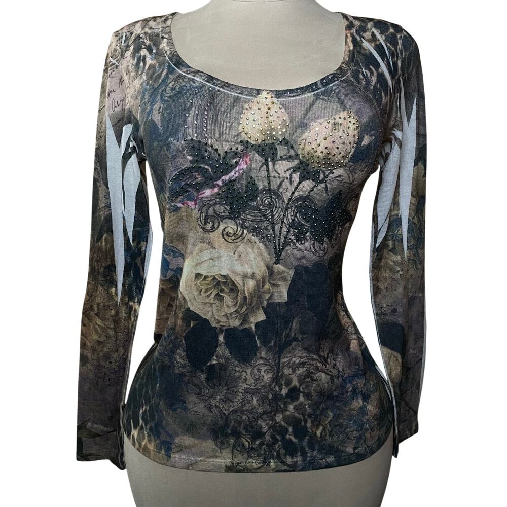 Y2K Caché Glitter Grunge Rhinestone Long Sleeve Soft Goth Fairycore Whimsigoth‎
